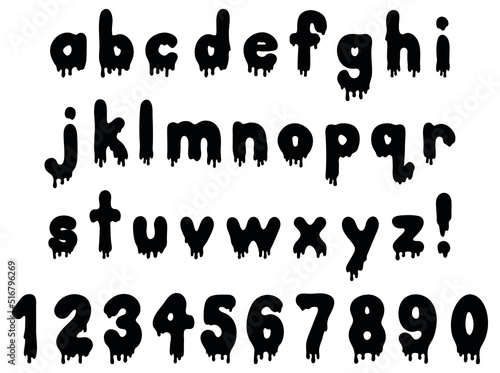 Dripping Liquid Lowercase Alphabet Letters and Number Clipart Set - Silhouette / Stamp