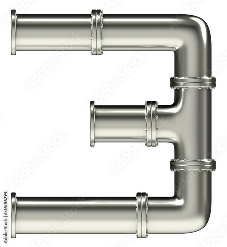 Number 3 made of steel pipes, isolated on white, 3d rendering