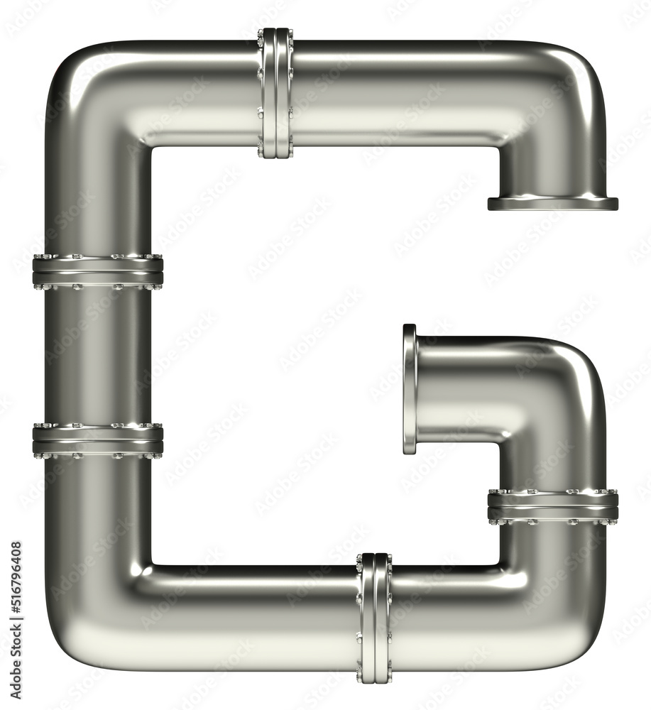 Letter G made of steel pipes, isolated on white, 3d rendering