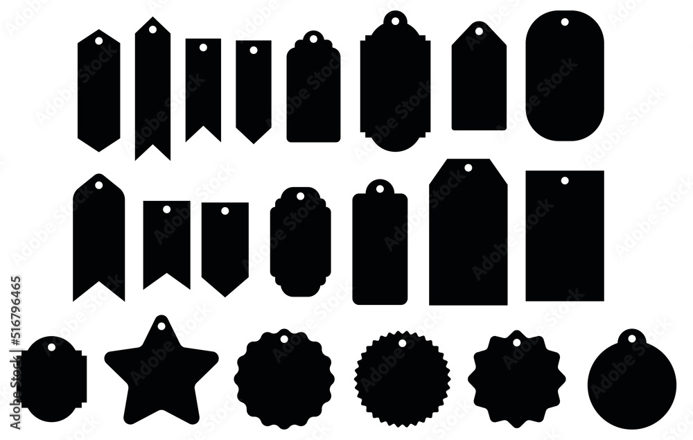 Gift Tag Label Templates Clipart Set Silhouette Stamps with Holes