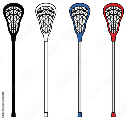 Lacrosse Stick with Mesh Clipart Set - Outline, Silhouette and Color