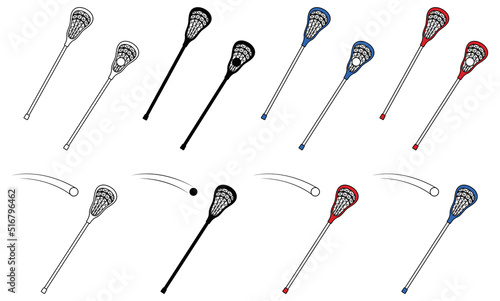 Lacrosse Toss and Catch with Ball Clipart Set - Outline, Silhouette and Color