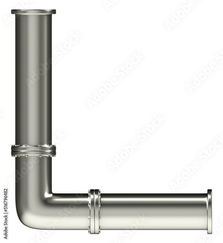Letter L made of steel pipes, isolated on white, 3d rendering
