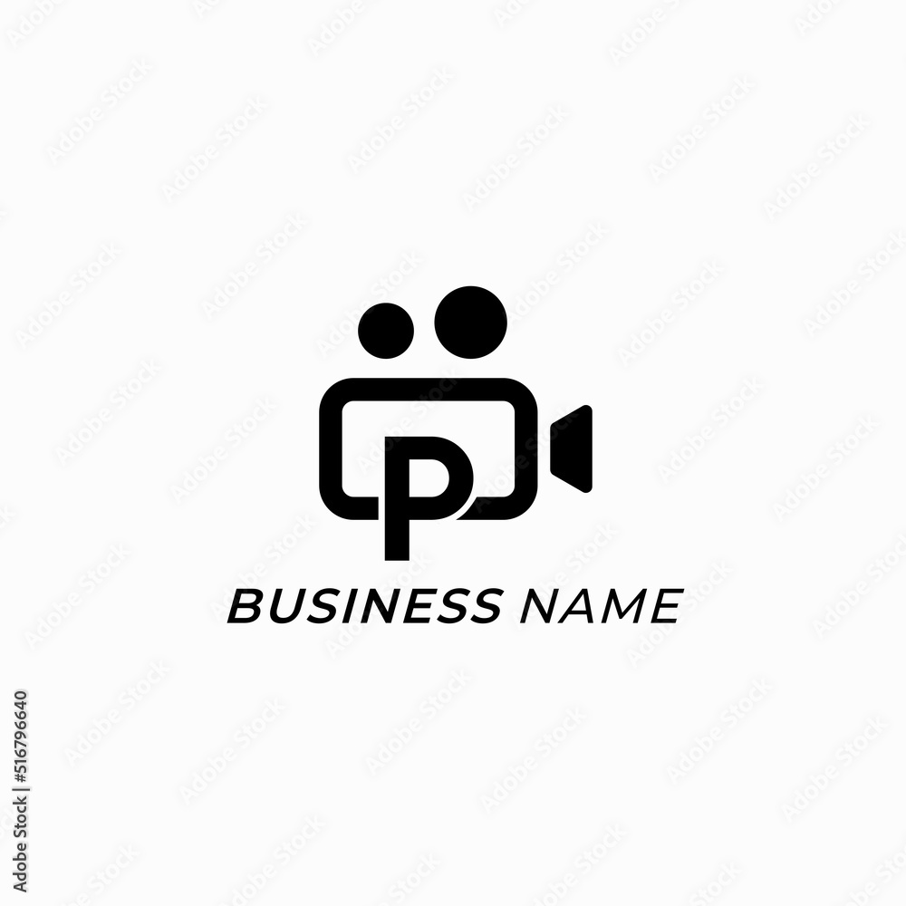 design logo combine letter P and video camera design logo combine letter P and video camera