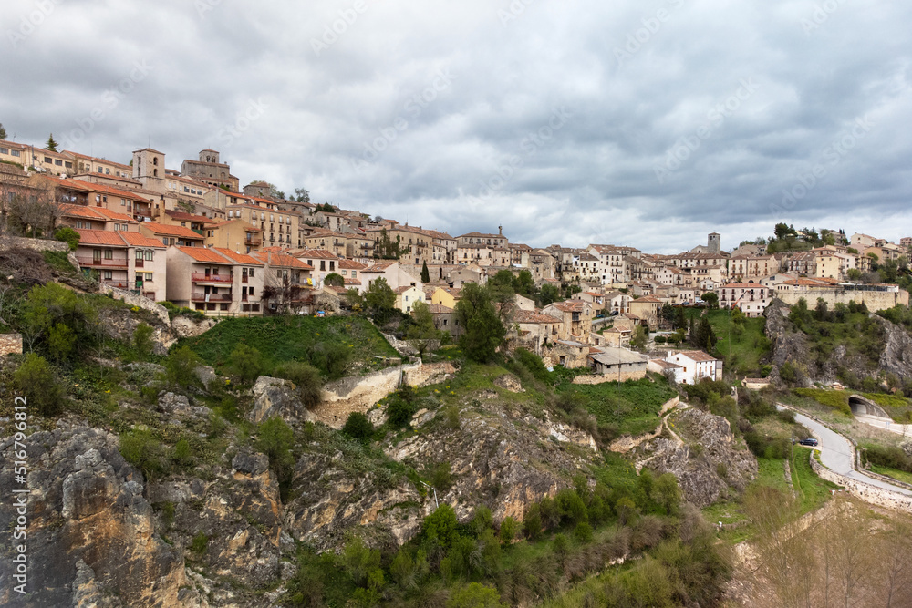 Aerial view of Sepulveda, an old medieval town in Segovia province, Spain. High quality photography. 
