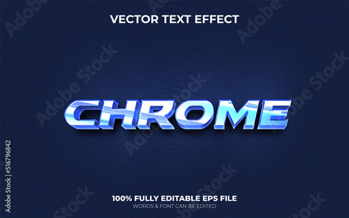 Editable 3D Vector Chrome Steel Text Effect with Blue Light Colors