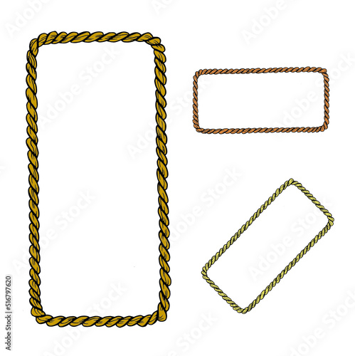 Rectangle shaped rope frame. Rope vector border decoration.