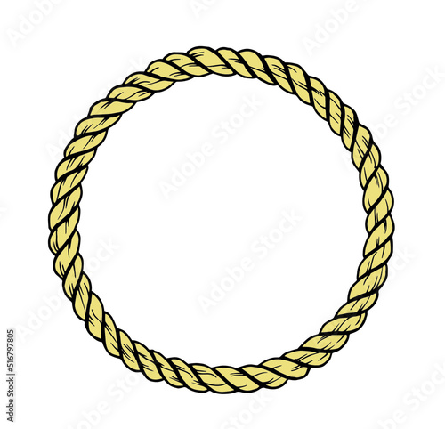 Round rope frame illustration. Decorative border circle.