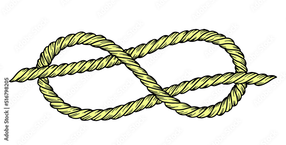 Figure 8 rope knot ink drawing. Savoy knot vector illustration. Stock Vector
