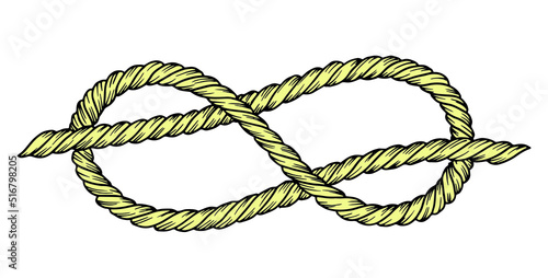 Figure 8 rope knot ink drawing. Savoy knot vector illustration. 