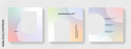 Clean editable social media set layouts with place for photos, square business graphic templates for instagram and facebook, elegant gradient design with minimalistic style