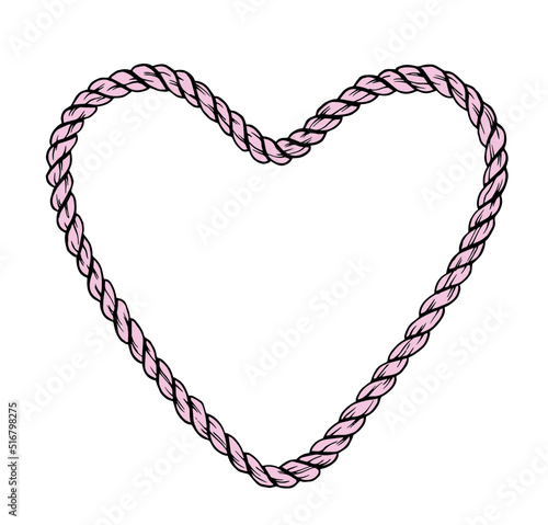 Heart shaped rope frame illustration. Vector border decoration.