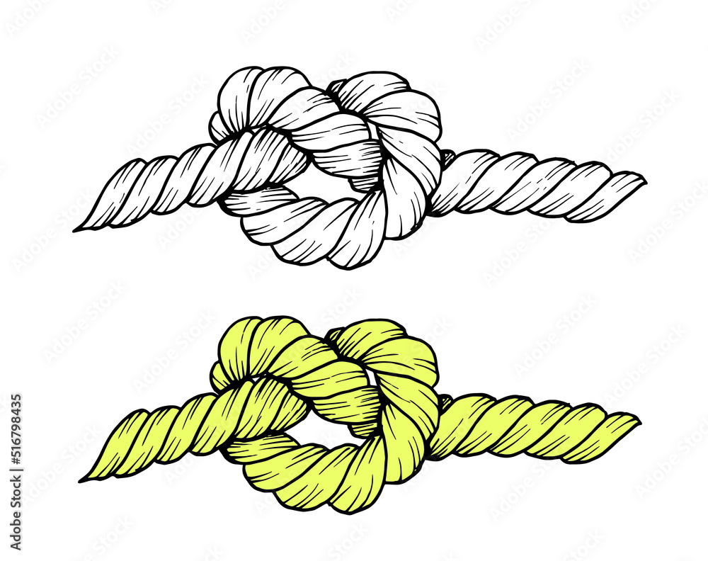 Rope knot vector illustration. Knot ink hand drawing. Stock Vector