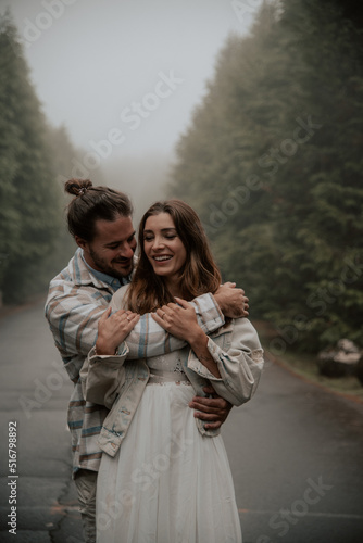 couple in love on Madeira mountains Portugal 