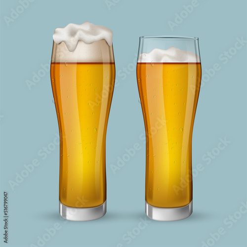 Realistic Vector illustration of Glasses of Beer close-up
