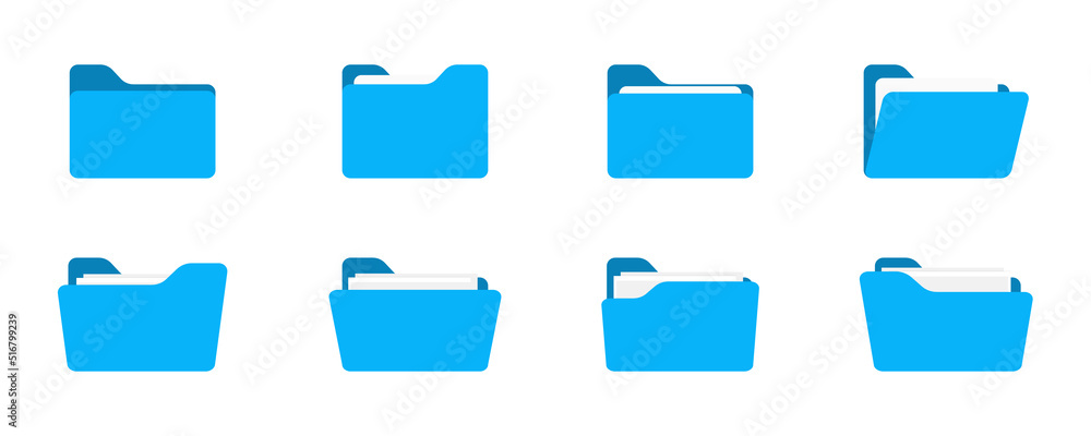 Folders icon. Folders with documents. Open folder and close folder. Document directory sign. Data office folder file. Set of flat icons folder for your web site design, app, UI. Vector illustration - obrazy, fototapety, plakaty 
