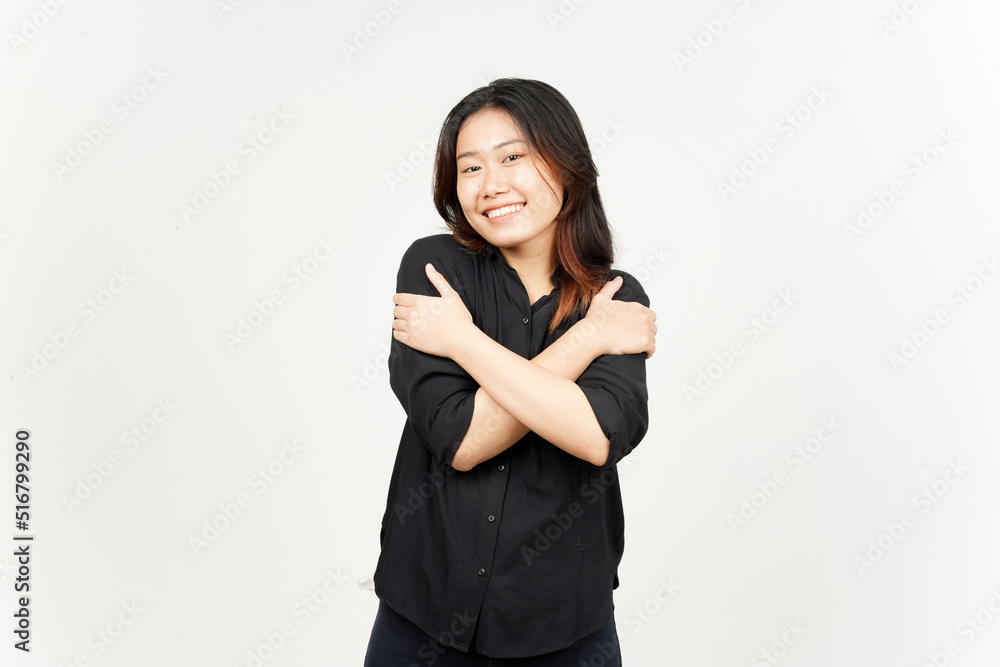Grateful and Self Love Gesture of Beautiful Asian Woman Isolated On White Background Grateful and Self Love Gesture of Beautiful Asian Woman Isolated On White Background
