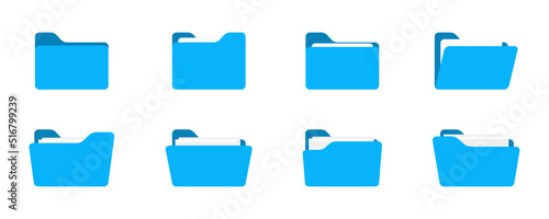 Folders icon. Folders with documents. Open folder and close folder. Document directory sign. Data office folder file. Set of flat icons folder for your web site design, app, UI. Vector illustration photo