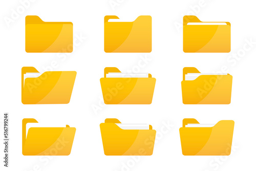 Folders icon. Folders with documents. Open folder and close folder. Document directory sign. Data office folder file. Set of flat icons folder for your web site design, app, UI. Vector illustration