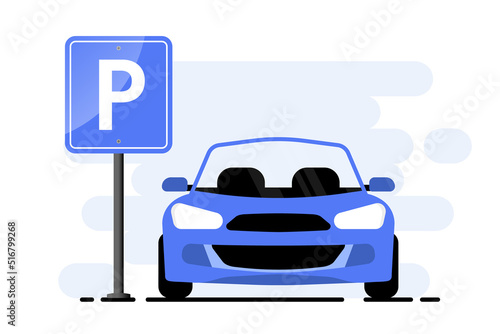 Car parking sign. Parking space icon. Parking lot. Car in the parking. Flat style, vector illustration. Web element