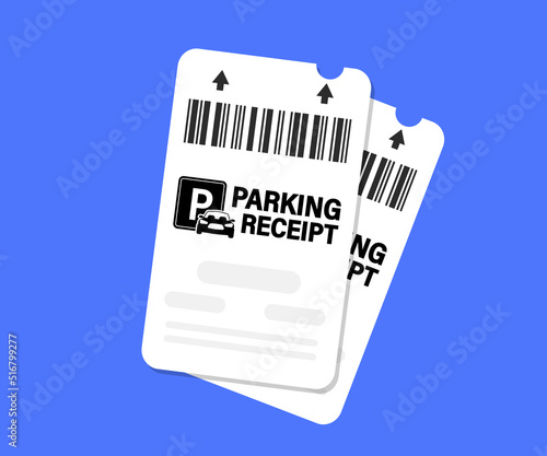 Parking ticket. Parking receipt template Paper receipt from ticket machine slot. Parking zone. Cars parking tickets. Payment station. Price for car stay. Entrance and exit ticket from vehicle stand