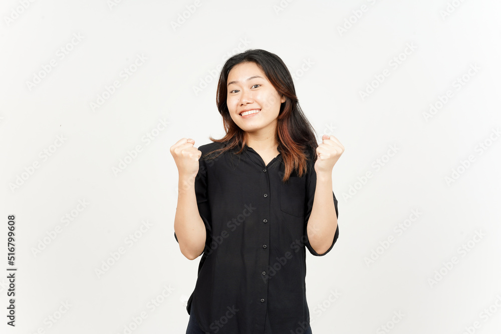 Yes and Celebration Gesture of Beautiful Asian Woman Isolated On White Background Yes and Celebration Gesture of Beautiful Asian Woman Isolated On White Background