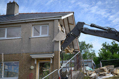 Property Demolition. A row of houses in united kingdom being demolished for land regeneration