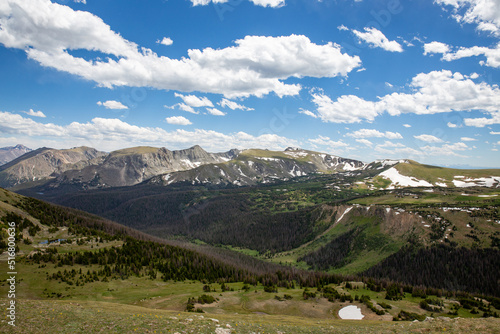 The view of Rocky Mountain National Park from one of the scenic spots at a high elevation.