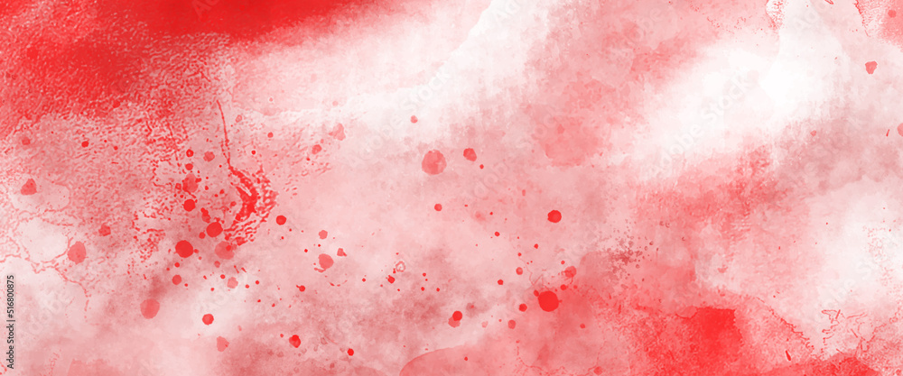 Red watercolor ombre leaks and splashes texture on white watercolor paper background with scratches and Old red scratched wall, grungy background or texture. Scary red wall for background.	