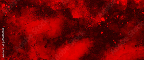 Red watercolor ombre leaks and splashes texture on white watercolor paper background with scratches and Old red scratched wall, grungy background or texture. Scary red wall for background. 