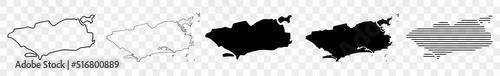 Rio De Janeiro Map Black | Brazilian Town Border | Brazil City | Transparent Isolated | Variations