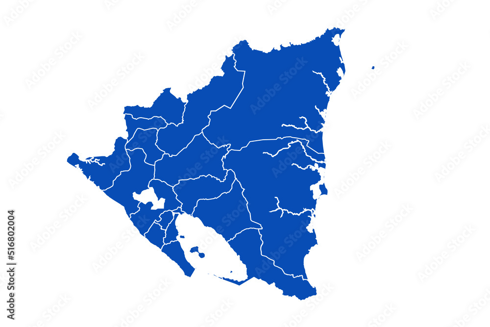 Nicaragua Map blue Color on White Backgound