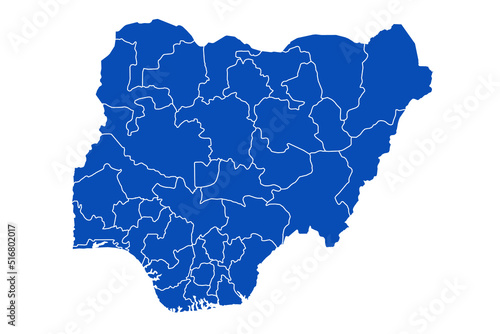 Nigeria Map blue Color on White Backgound