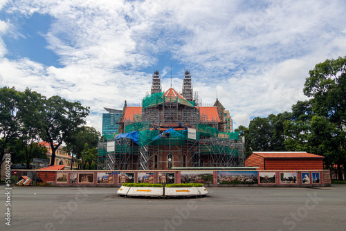 Saigon, Vietnam - Jun 16, 2021 - The restoration of Notre Dame Cathedral of Saigon - Deterioration worse than estimated, restoration of Saigon Notre Dame Cathedral will need three more years
