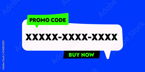 Promo code, coupon code label design. Use promo code and buy now. Geometric flat banner. Modern vector illustration.