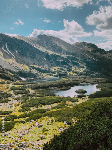Mountain valley with lakes in summer