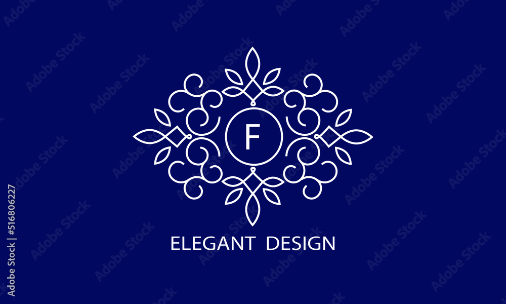 Trendy logo design template. Simple and clear initials F with ornate frames and blue background, suitable for restaurants, hotels, cafes, shops, fashion, beauty salons, etc. Trendy logo design template. Simple and clear initials F with ornate frames and blue background, suitable for restaurants, hotels, cafes, shops, fashion, beauty salons, etc.