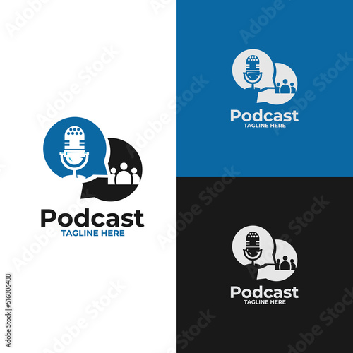 Podcast logo. Microphone icon on white background. icon vector template flat design