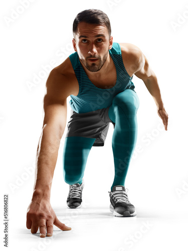 man runner jogger running isolated on white photo