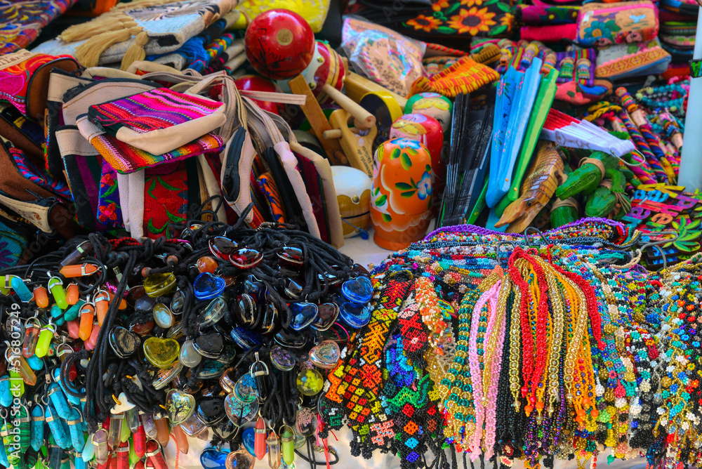 Colorful Mexican Market Stand of handmade bracelets and trinkets