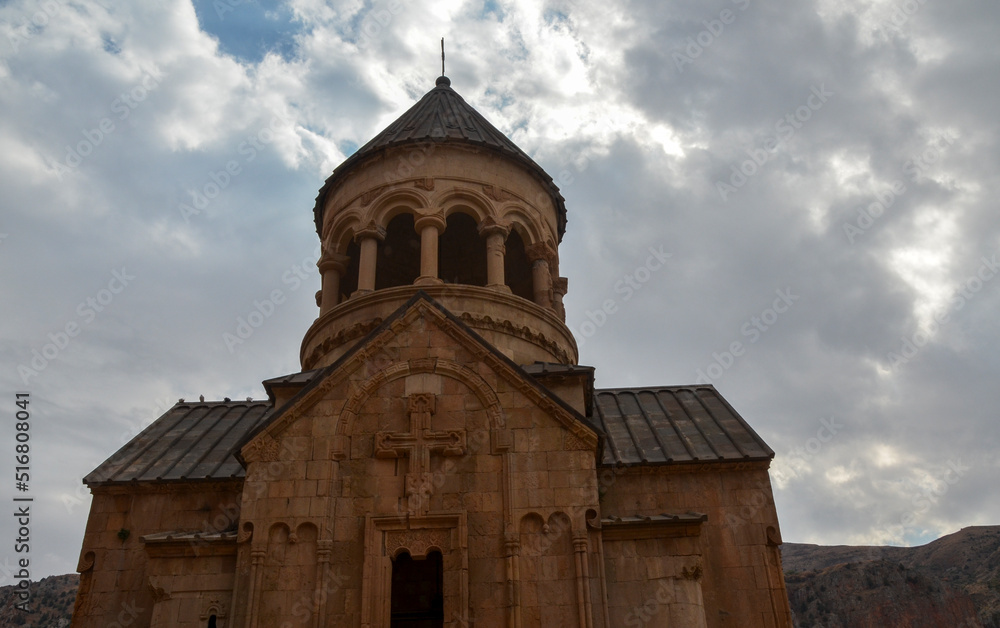 Church of the Mother of God (Surb Astvatsatsin) part of Noravank monastery complex in the mountains in Armenia, belongs among pearl of Armenian medieval architecture.