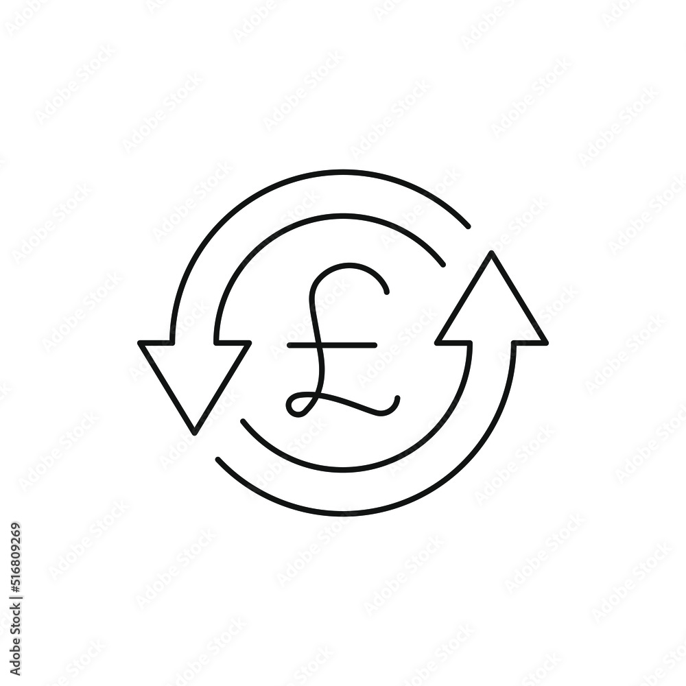 Pound sign in circular arrows. Money rotation, currency exchange editable thin line icon. Vector illustration Pound sign in circular arrows. Money rotation, currency exchange editable thin line icon. Vector illustration