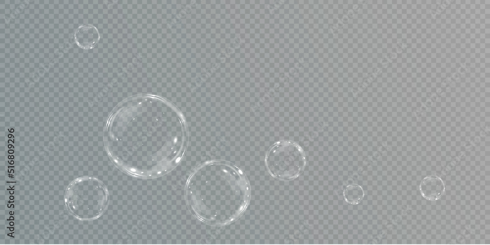 Bubble PNG. Set of realistic soap bubbles. Bubbles are located on a transparent background. Vector flying soap bubbles. Water glass bubble realistic png	
