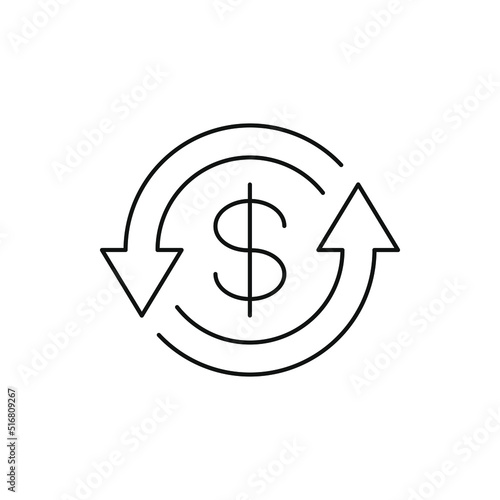 Dollar sign in circular arrows. Money rotation, currency exchange editable thin line icon. Vector illustration
