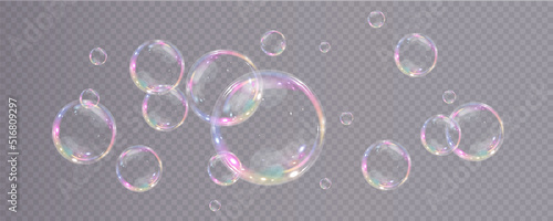 Bubble PNG. Set of realistic soap bubbles. Bubbles are located on a transparent background. Vector flying soap bubbles. Water glass bubble realistic png	
