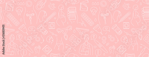 Women health, hygiene and contraception seamless background pattern.