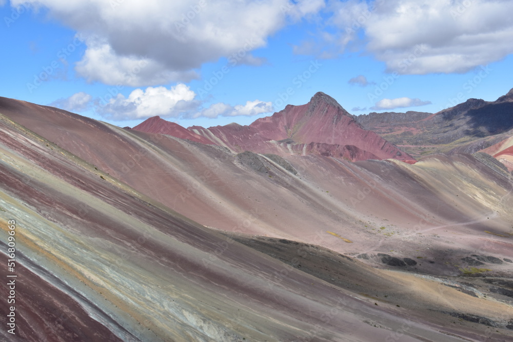 The Rainbow Mountain Vinicunca (Montana de siete colores) and the valleys and landscapes around it in Peru
