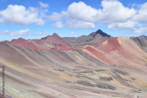 The Rainbow Mountain Vinicunca (Montana de siete colores) and the valleys and landscapes around it in Peru