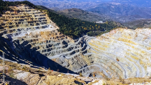 panorama vie over the large quarry mining of iron ore photo