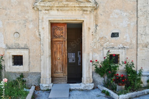 The door of a small church in Campo di Giove, a medieval village in the Abruzzo region of Italy.